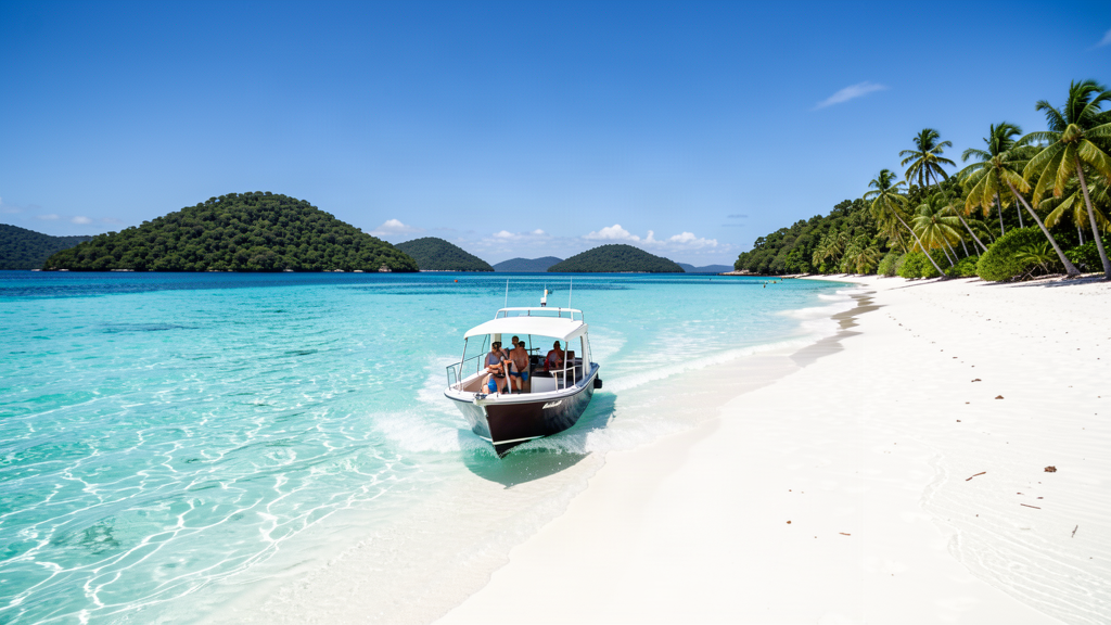 Day trip boat on a tropical beach
