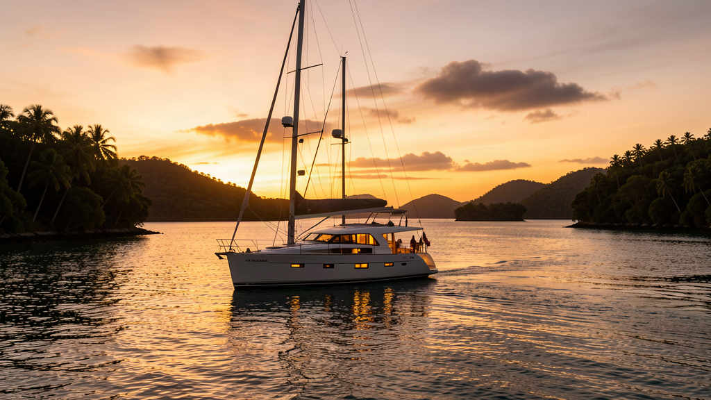 Sailing yacht at sunset